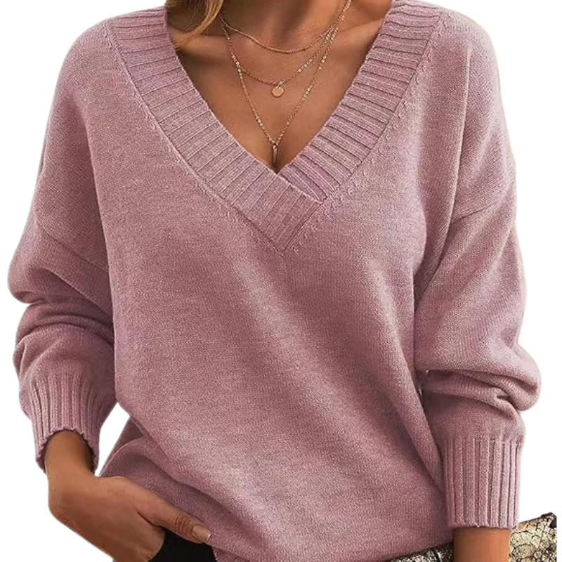 Isabella Wool Ribbed V-Neck Sweater | Relaxed Fit Hip-Length Sweater - Image 12