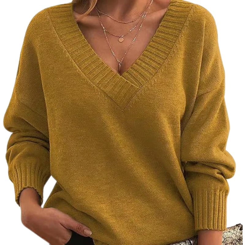 Isabella Wool Ribbed V-Neck Sweater | Relaxed Fit Hip-Length Sweater - Image 13