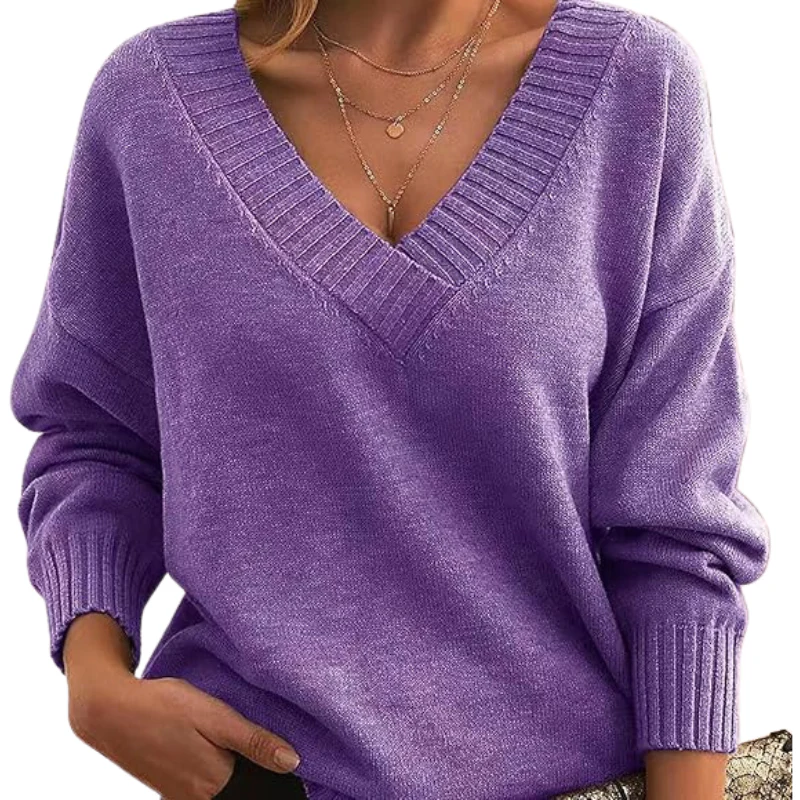 Isabella Wool Ribbed V-Neck Sweater | Relaxed Fit Hip-Length Sweater - Image 14