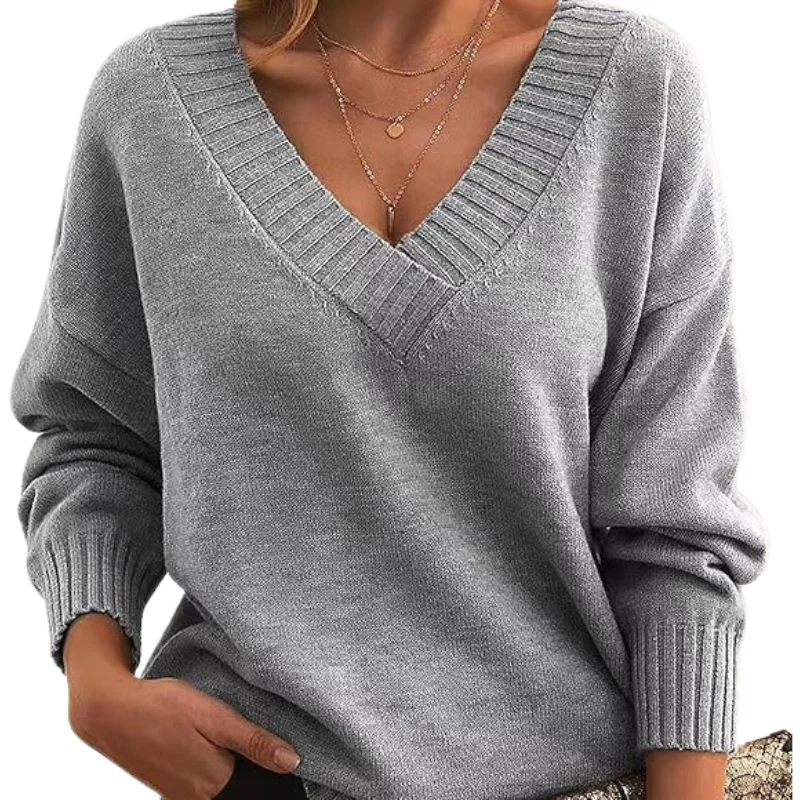 Isabella Wool Ribbed V-Neck Sweater | Relaxed Fit Hip-Length Sweater - Image 16