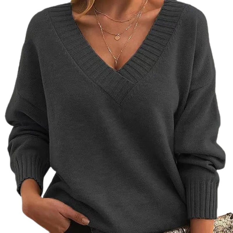Isabella Wool Ribbed V-Neck Sweater | Relaxed Fit Hip-Length Sweater - Image 18