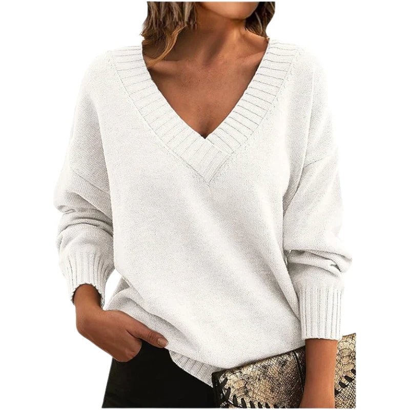 Isabella Wool Ribbed V-Neck Sweater | Relaxed Fit Hip-Length Sweater - Image 4