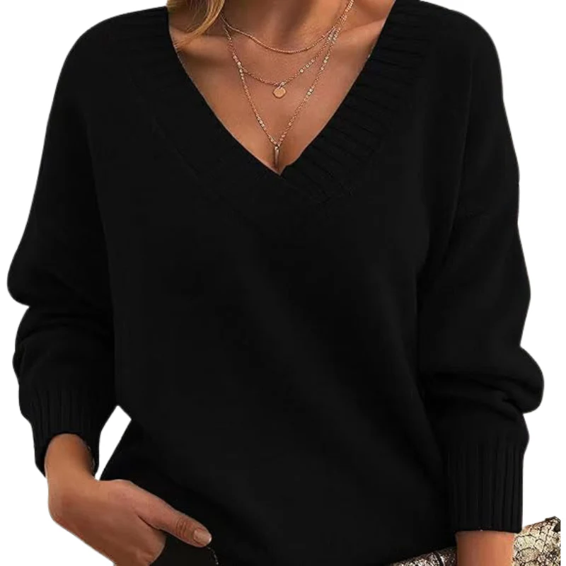 Isabella Wool Ribbed V-Neck Sweater | Relaxed Fit Hip-Length Sweater - Image 6