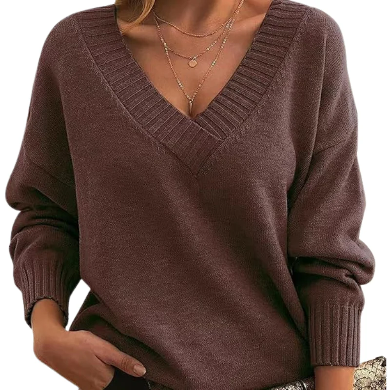 Isabella Wool Ribbed V-Neck Sweater | Relaxed Fit Hip-Length Sweater - Image 8