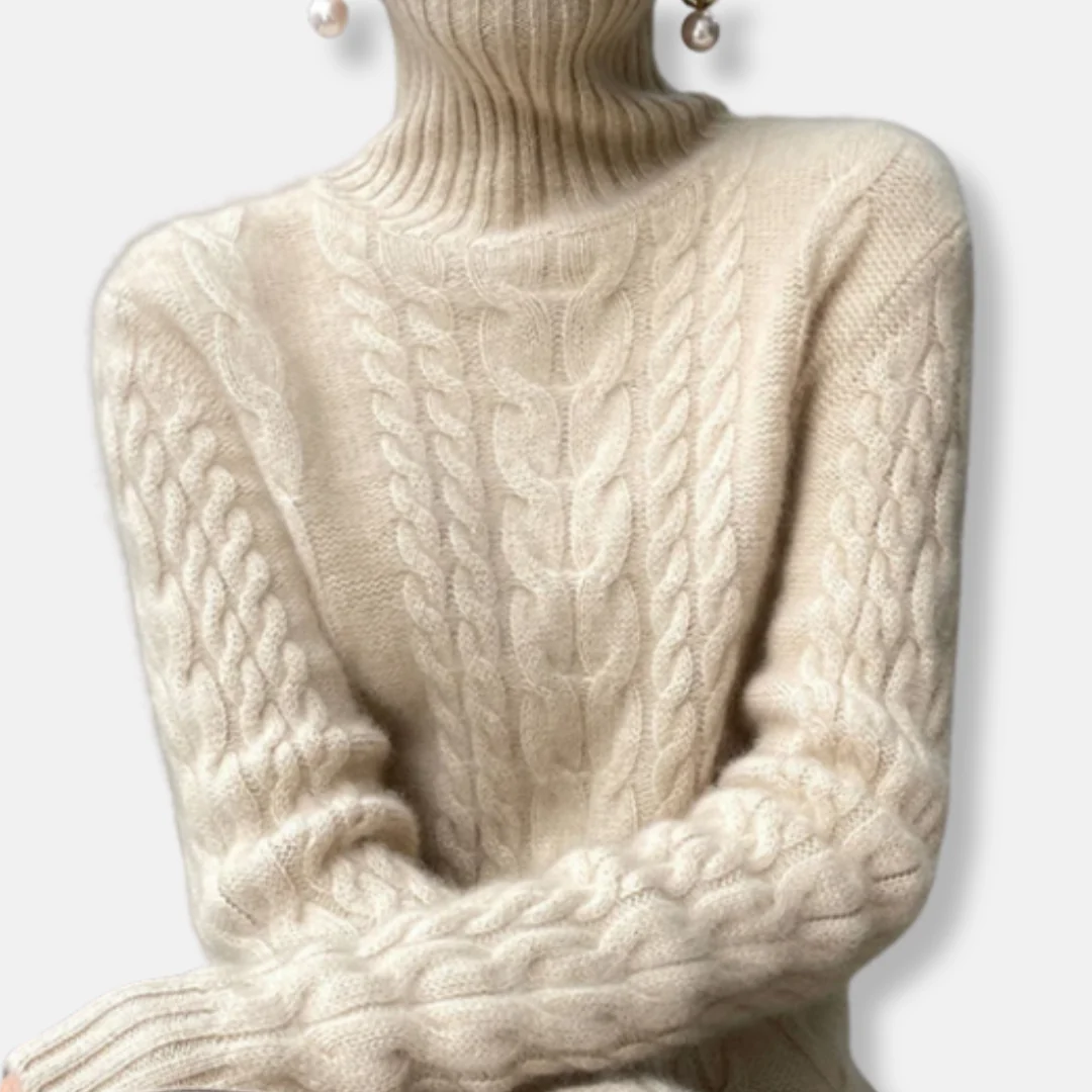 Isla Cable Knit Turtleneck Sweater | Ribbed Collar Long Sleeve Sweater - Image 5
