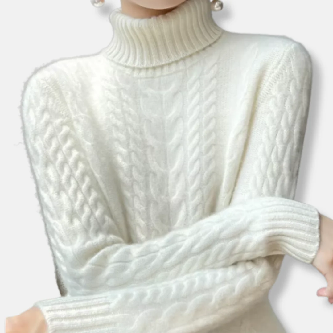 Isla Cable Knit Turtleneck Sweater | Ribbed Collar Long Sleeve Sweater - Image 7