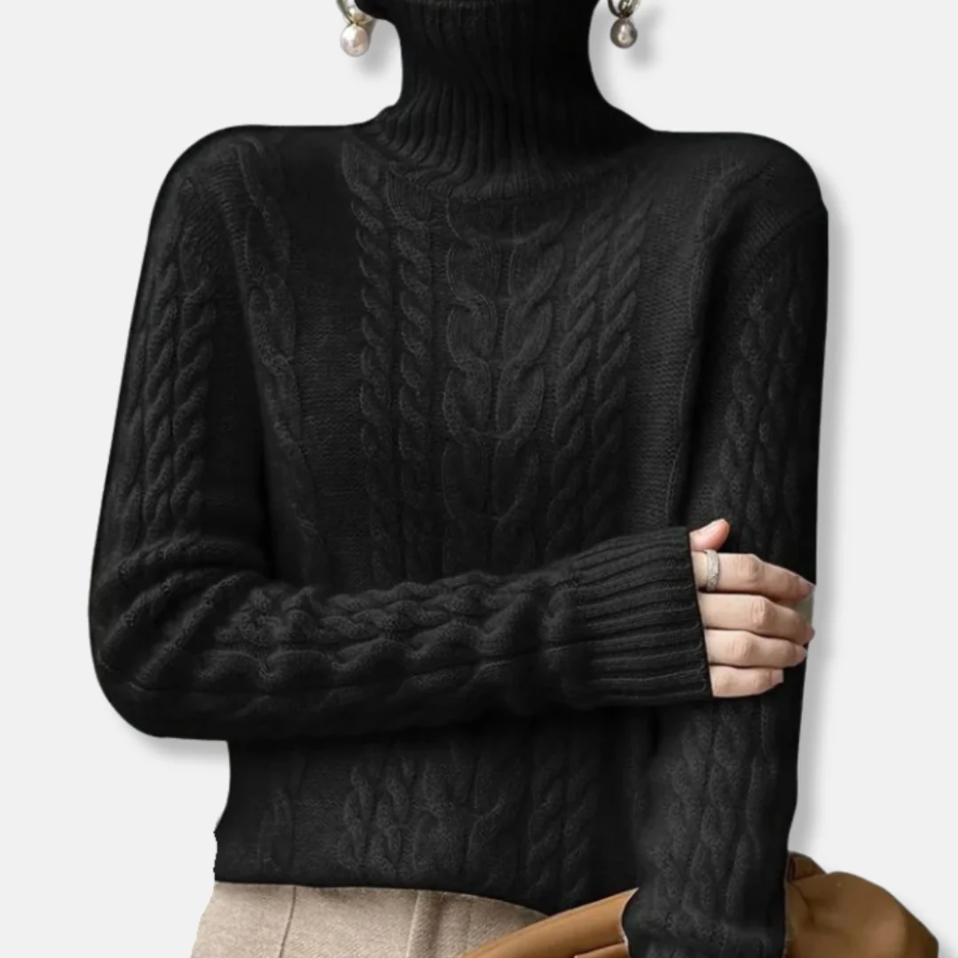 Isla Cable Knit Turtleneck Sweater | Ribbed Collar Long Sleeve Sweater - Image 8