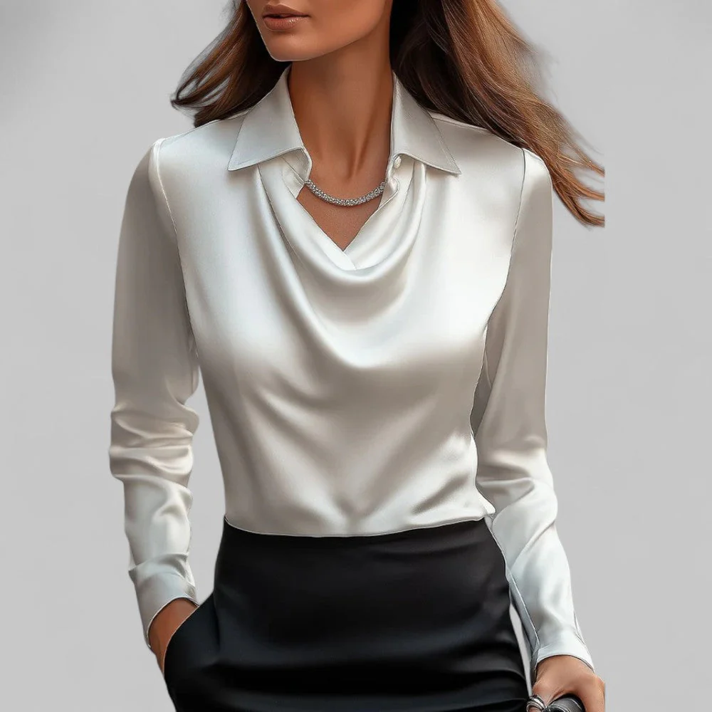 Isla Draped Fit Blouse | Draped Neck Long Sleeve Blouse