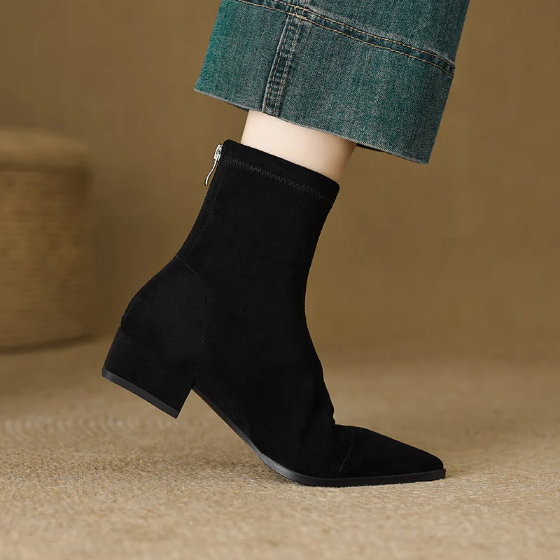 Isla Fitted Ankle Boots | Pointed Toe Block Heel Ankle Boots - Image 3