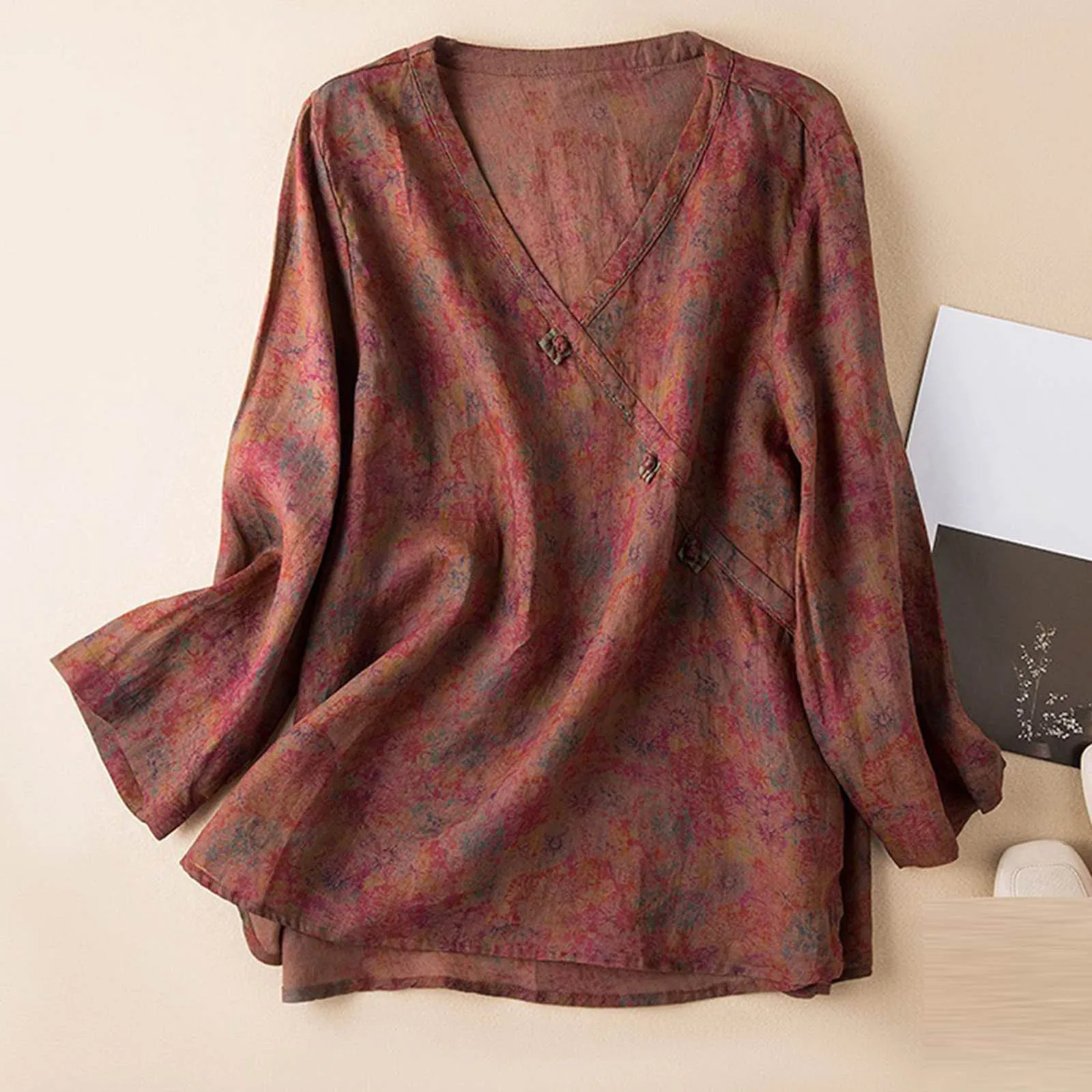Isla Relaxed Fit Blouse | V-Neck Long Sleeve Blouse - Image 2