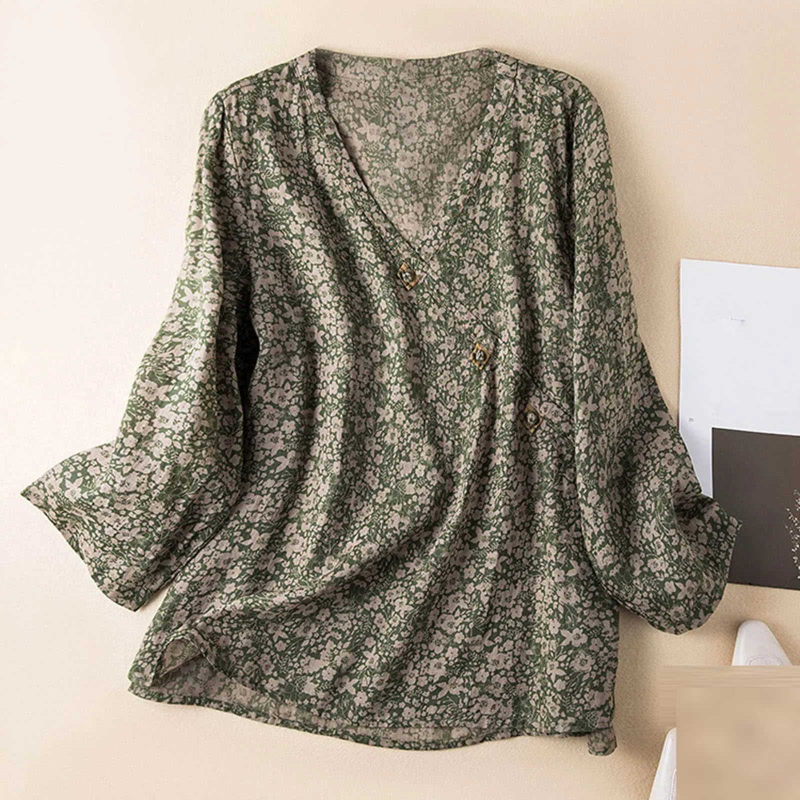 Isla Relaxed Fit Blouse | V-Neck Long Sleeve Blouse - Image 3