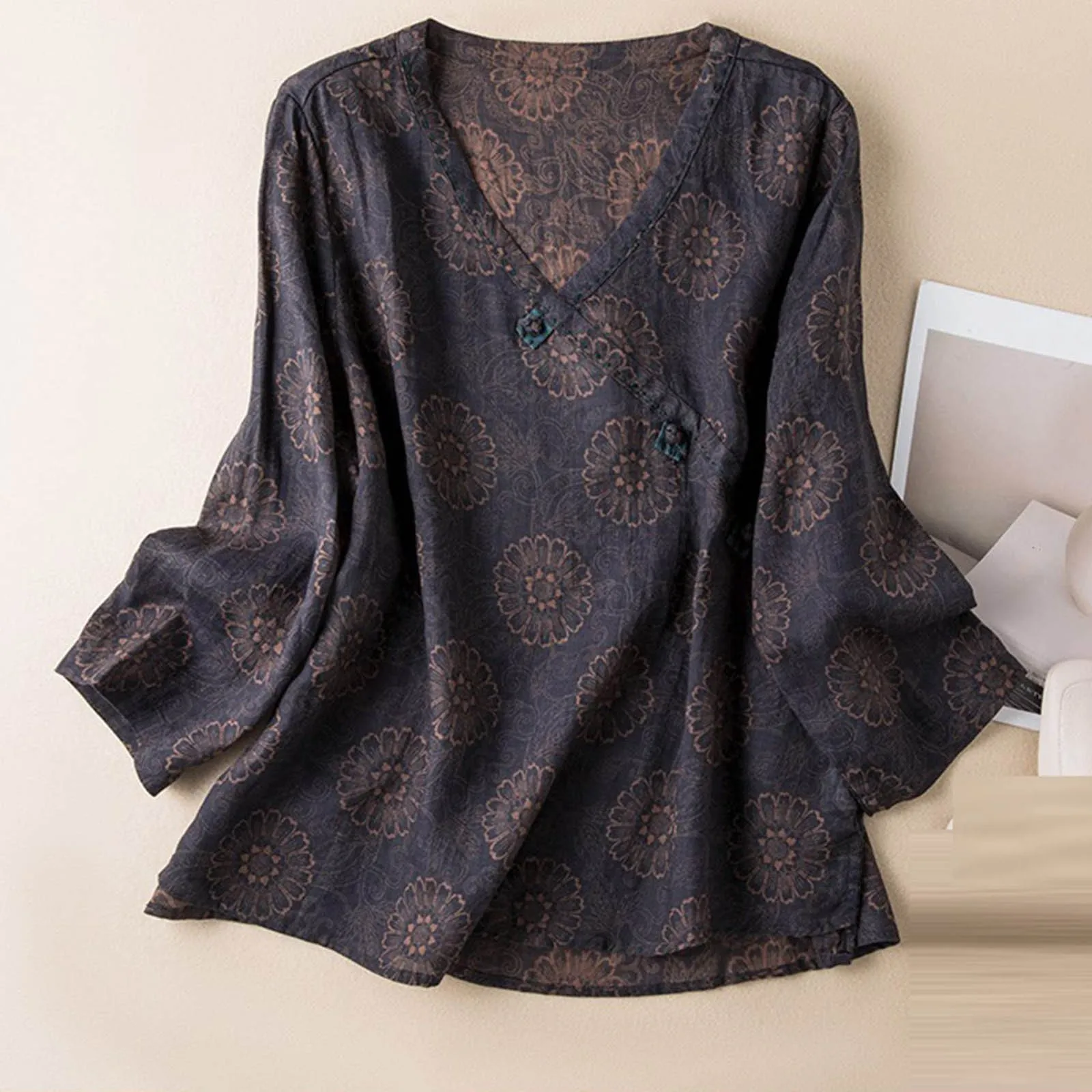 Isla Relaxed Fit Blouse | V-Neck Long Sleeve Blouse - Image 5