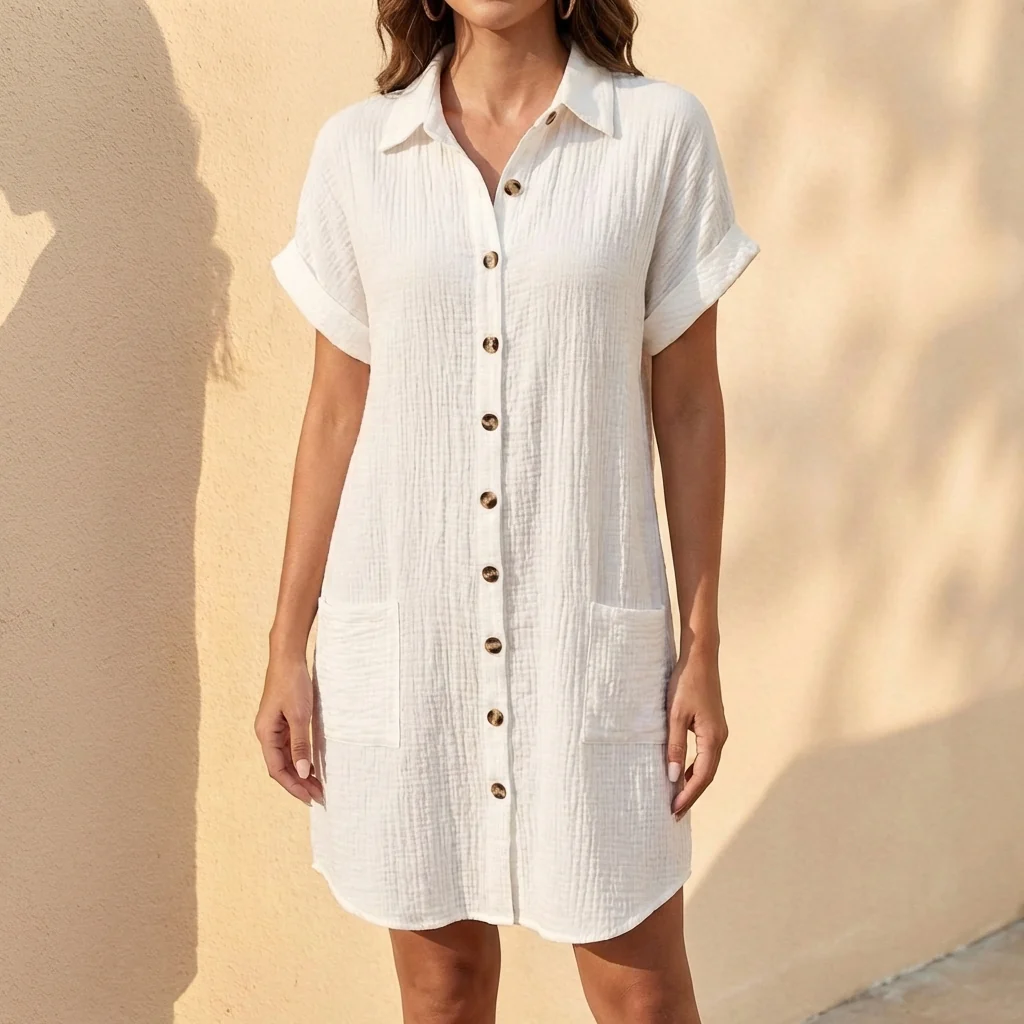 Isla Linen Relaxed Fit Shirt Dress | Collared Button Front Dress - Image 6