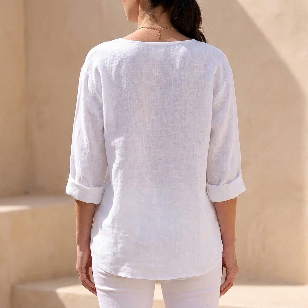 Isla Loose Fit Button-Up Top | V-Neck 3/4 Sleeve Button-Up Top - Image 8