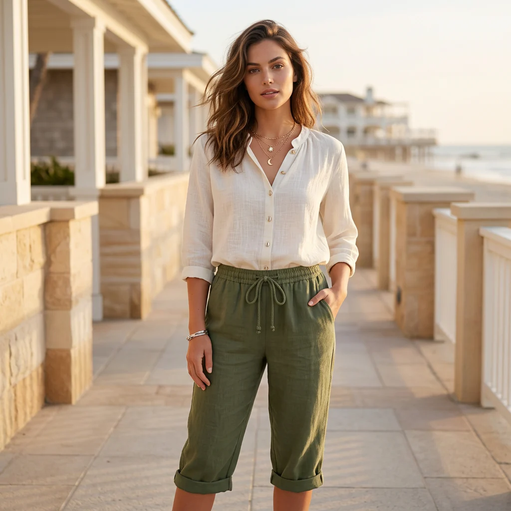Isla Loose Fit Capri Pants | Drawstring Waist Pockets Capri Pants - Image 2