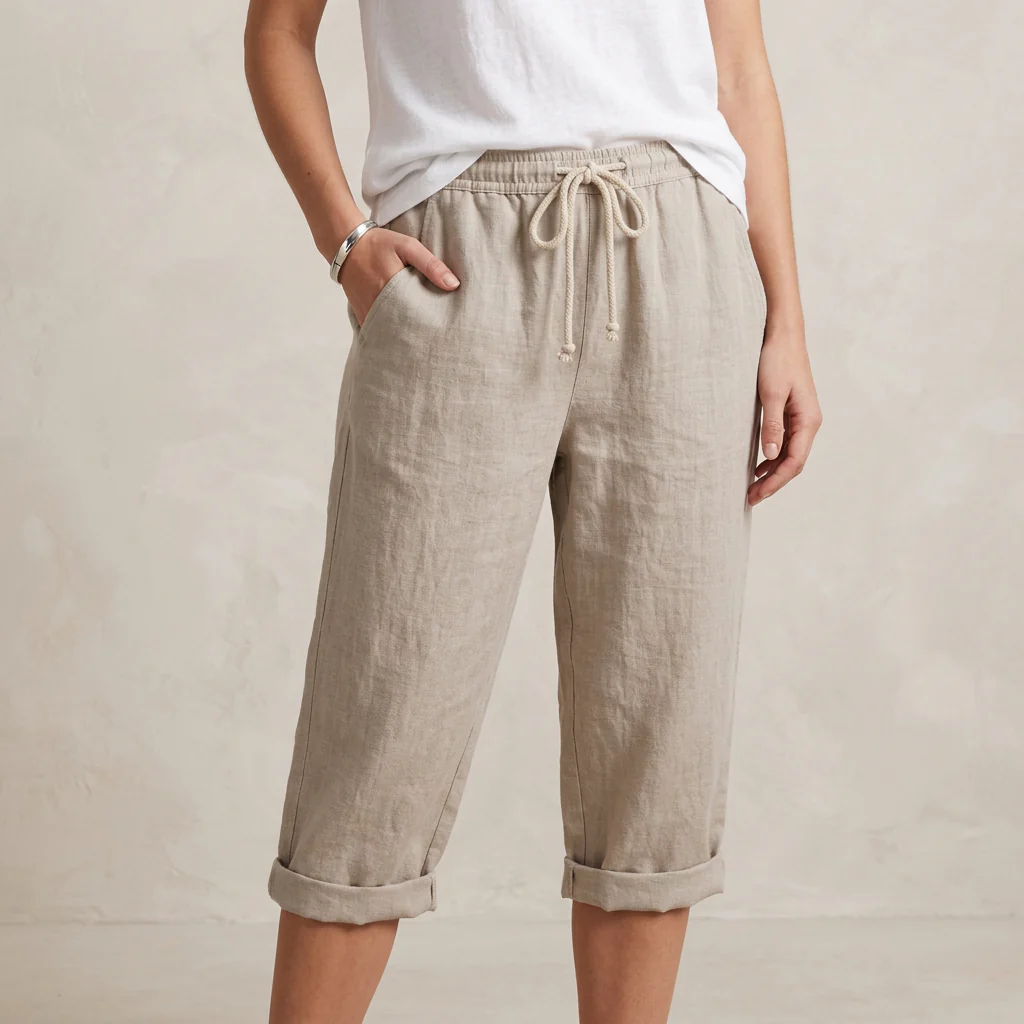 Isla Loose Fit Capri Pants | Drawstring Waist Pockets Capri Pants - Image 3