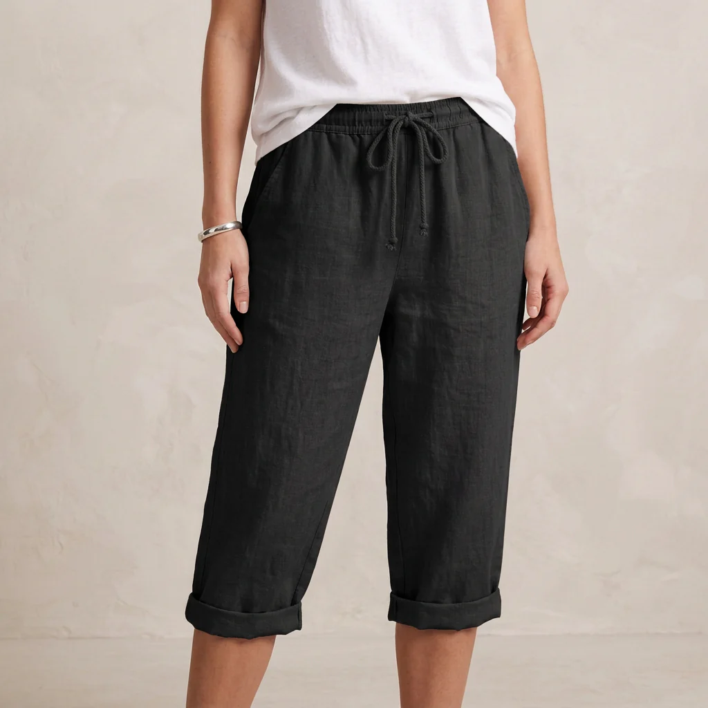 Isla Loose Fit Capri Pants | Drawstring Waist Pockets Capri Pants - Image 4
