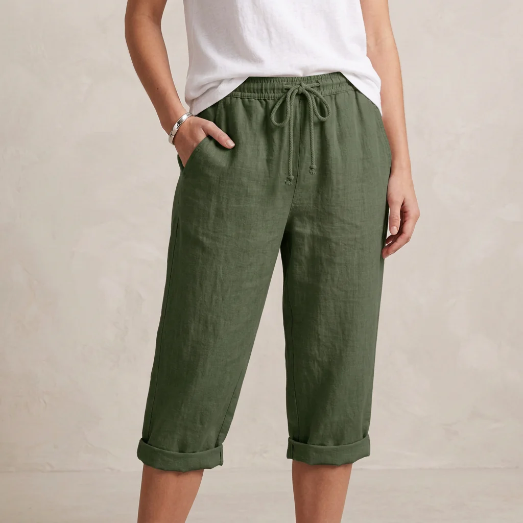 Isla Loose Fit Capri Pants | Drawstring Waist Pockets Capri Pants - Image 6