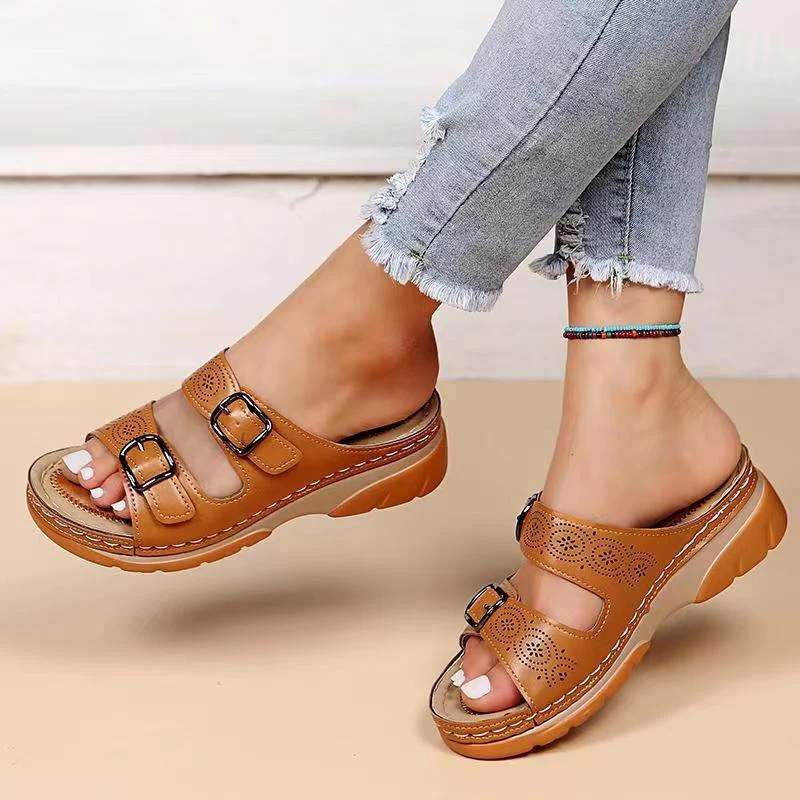 Isla Orthopedic Slip-On Sandal | Buckle Detail Chunky Sole Sandal - Image 2