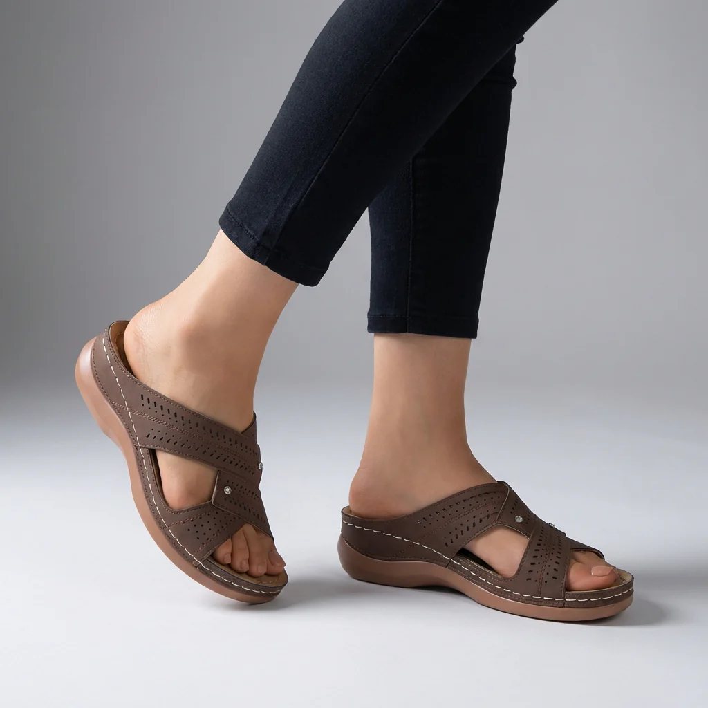Isla Orthopedic Slip-On Wedge Sandals | Criss-Cross Straps Sandals - Image 3