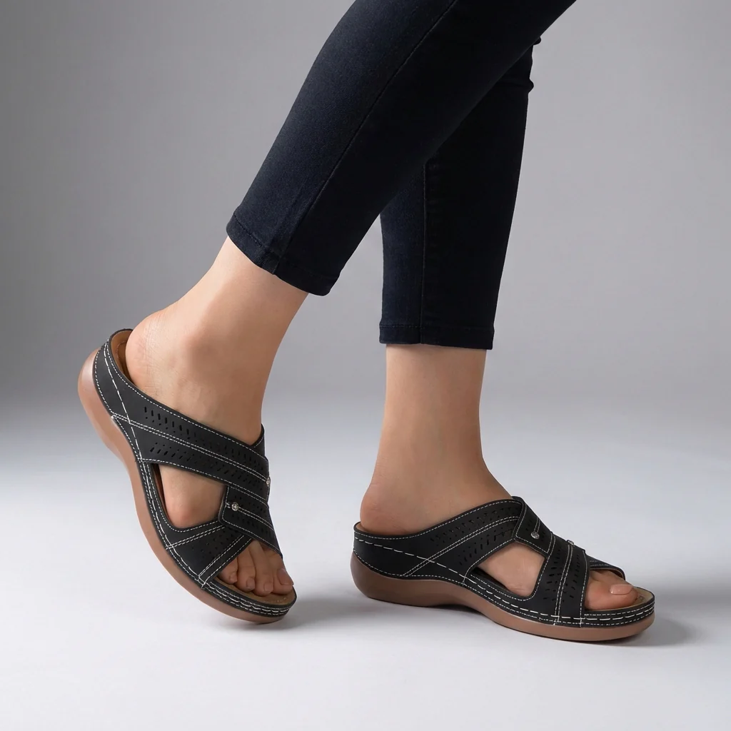Isla Orthopedic Slip-On Wedge Sandals | Criss-Cross Straps Sandals - Image 4