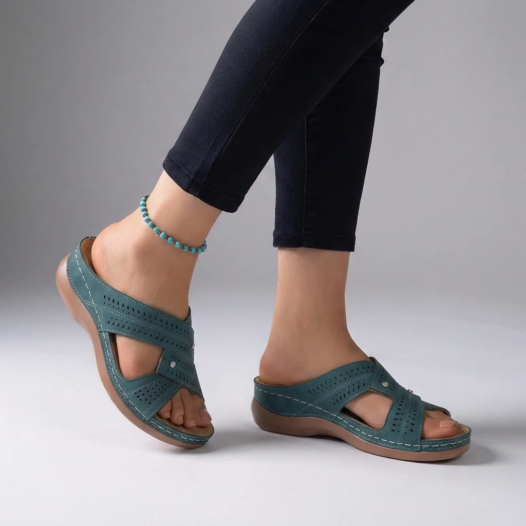 Isla Orthopedic Slip-On Wedge Sandals | Criss-Cross Straps Sandals - Image 5