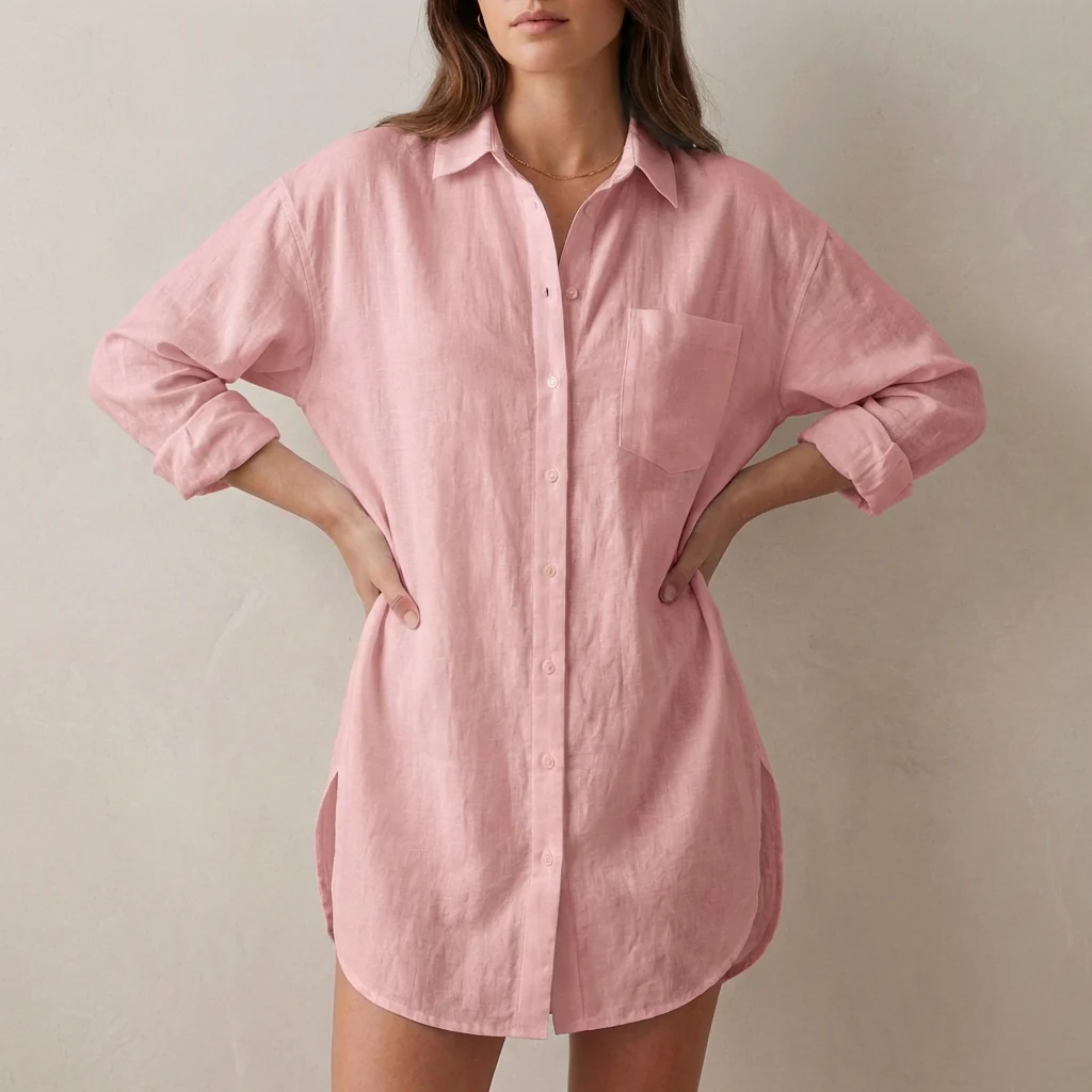 Isla Oversized Tunic Shirt | Collared V-Neck Button Front Shirt - Image 4