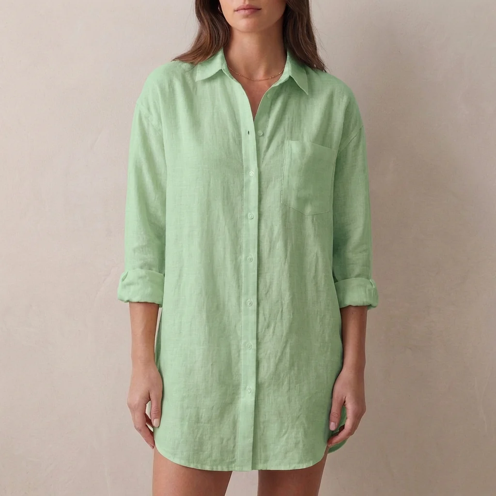 Isla Oversized Tunic Shirt | Collared V-Neck Button Front Shirt - Image 5
