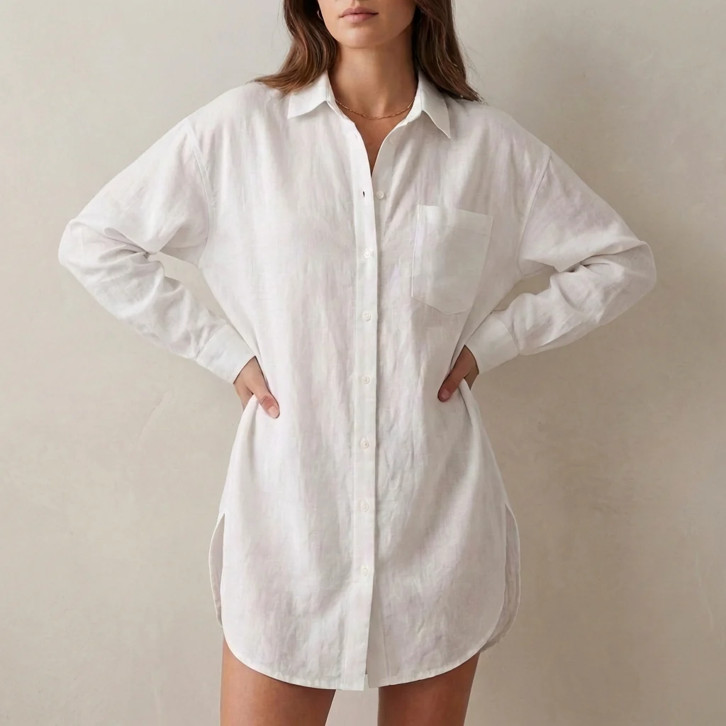 Isla Oversized Tunic Shirt | Collared V-Neck Button Front Shirt - Image 7