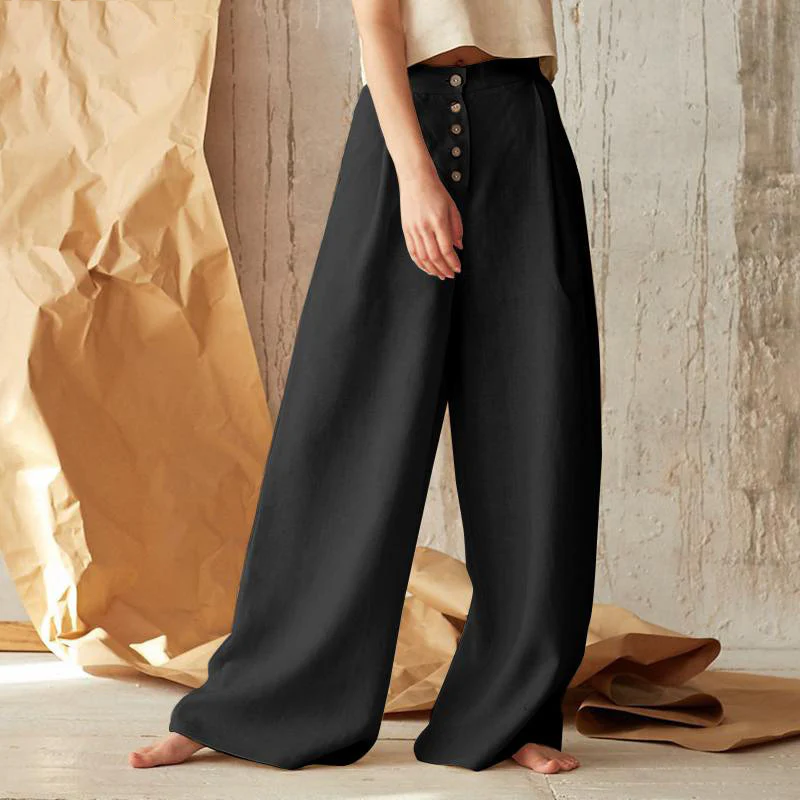 Isla Pleated Wide-Leg Pants | Button Front Pockets Pants - Image 4