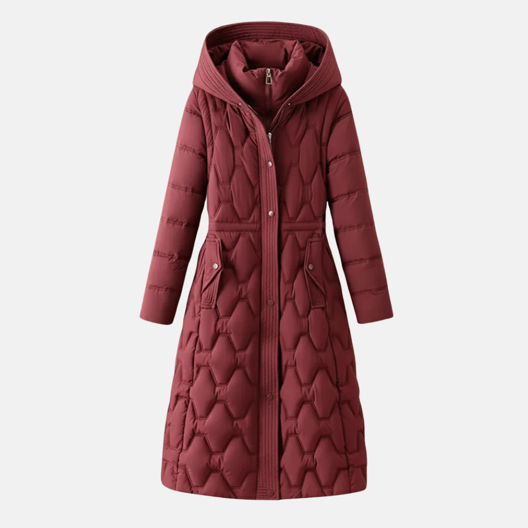 Isla Long Coat | Hooded Belted Snap Coat - Image 2