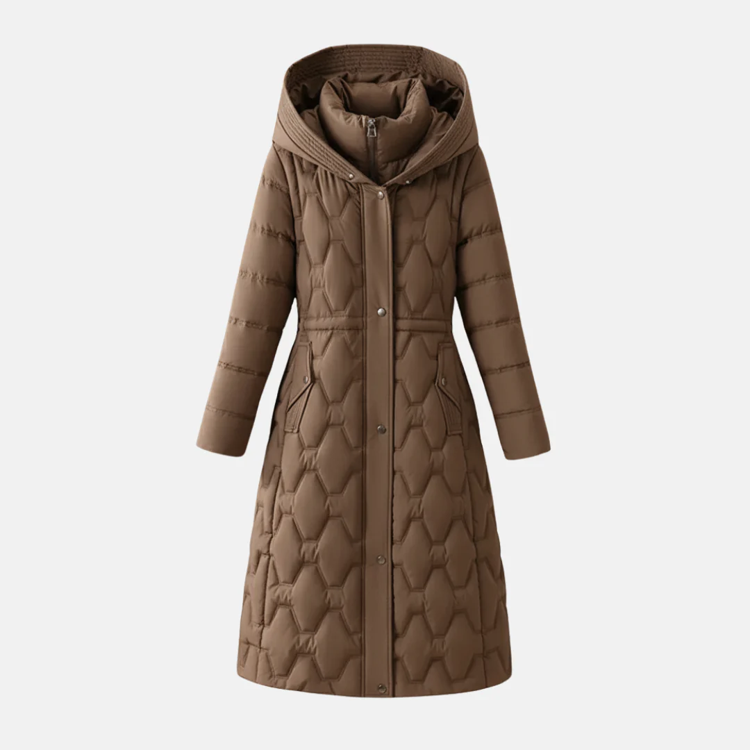 Isla Long Coat | Hooded Belted Snap Coat - Image 3