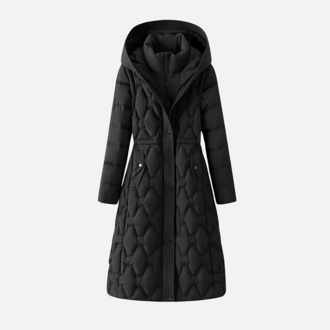 Isla Long Coat | Hooded Belted Snap Coat - Image 4