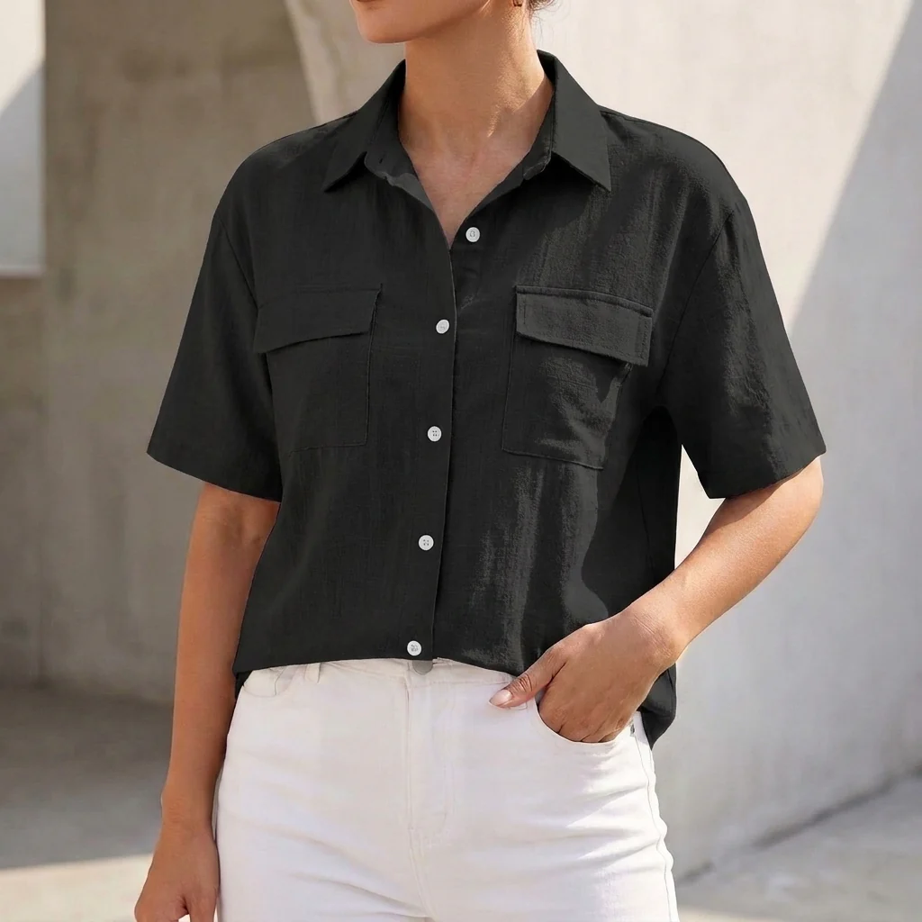 Isla Relaxed Fit Button-Up Shirt | Collared Short Sleeve Shirt - Image 4