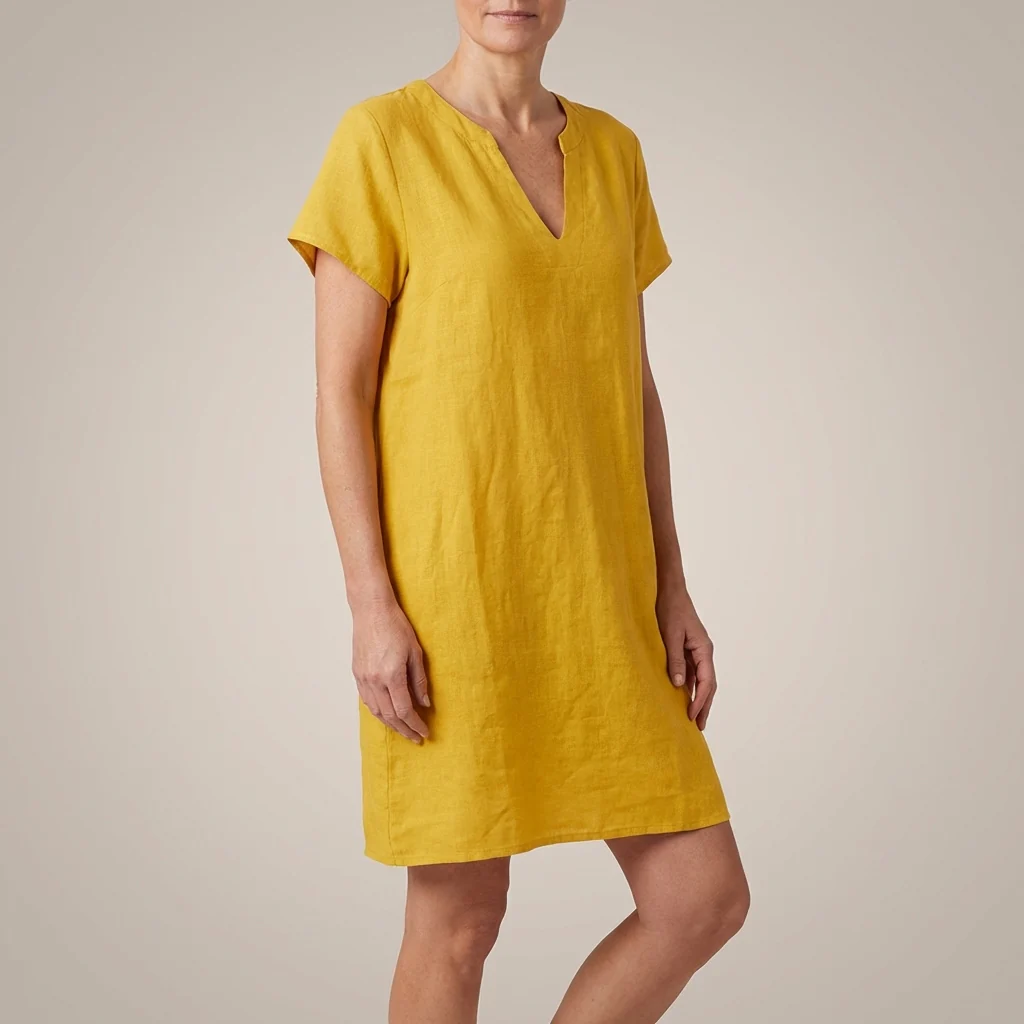 Isla Relaxed Fit Dress | V-Neck Split Neck Knee-Length Dress - Image 3