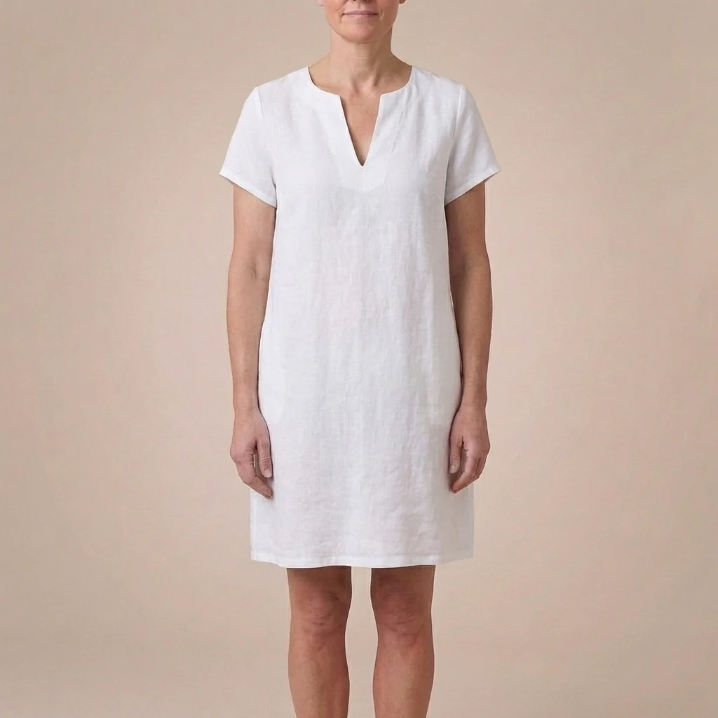Isla Relaxed Fit Dress | V-Neck Split Neck Knee-Length Dress - Image 4