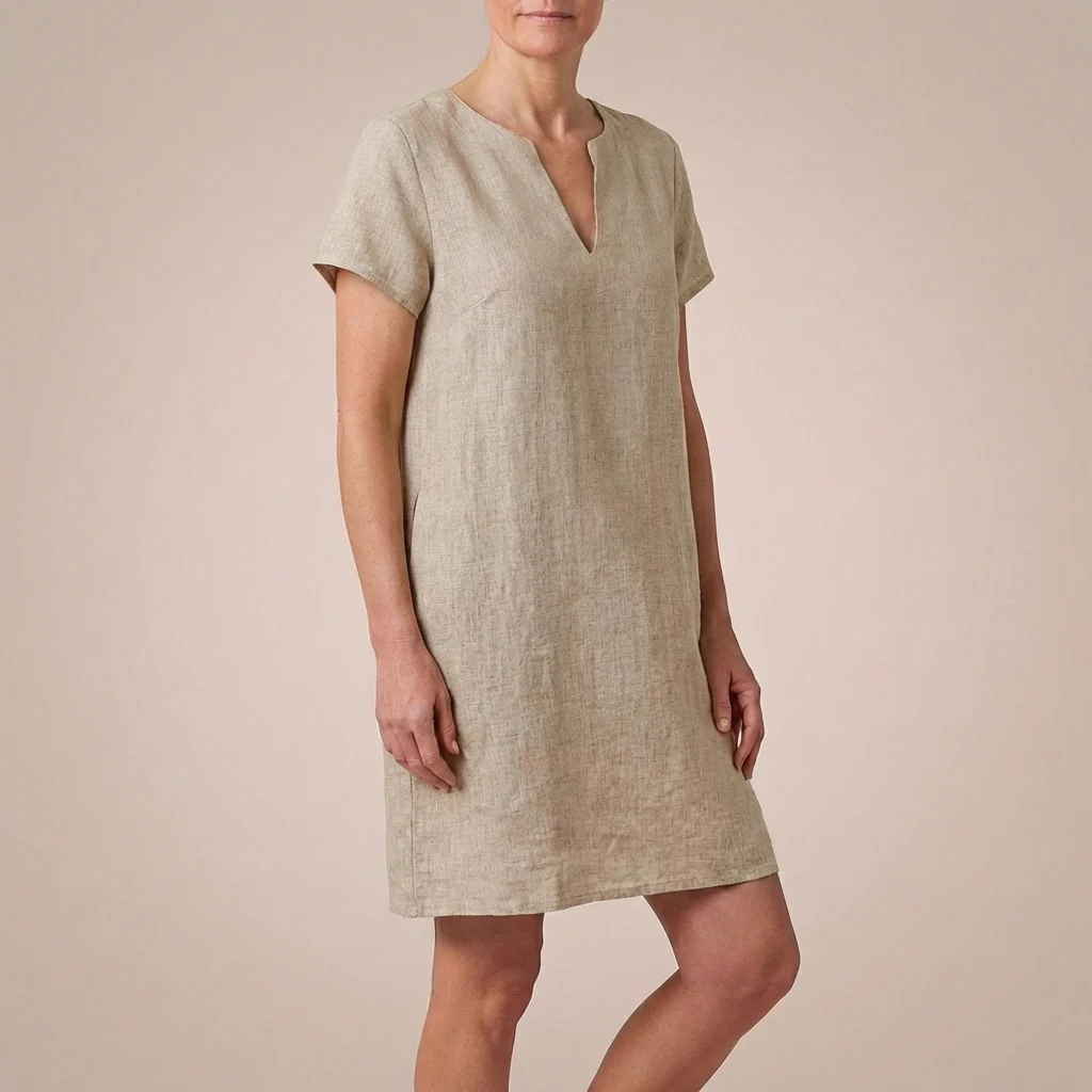 Isla Relaxed Fit Dress | V-Neck Split Neck Knee-Length Dress - Image 5