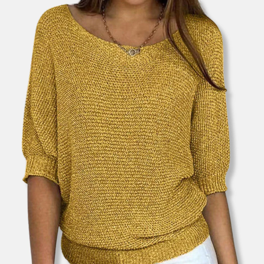 Isla Relaxed Fit Sweater | Scoop Neck Three-Quarter Sleeve Sweater - Image 2