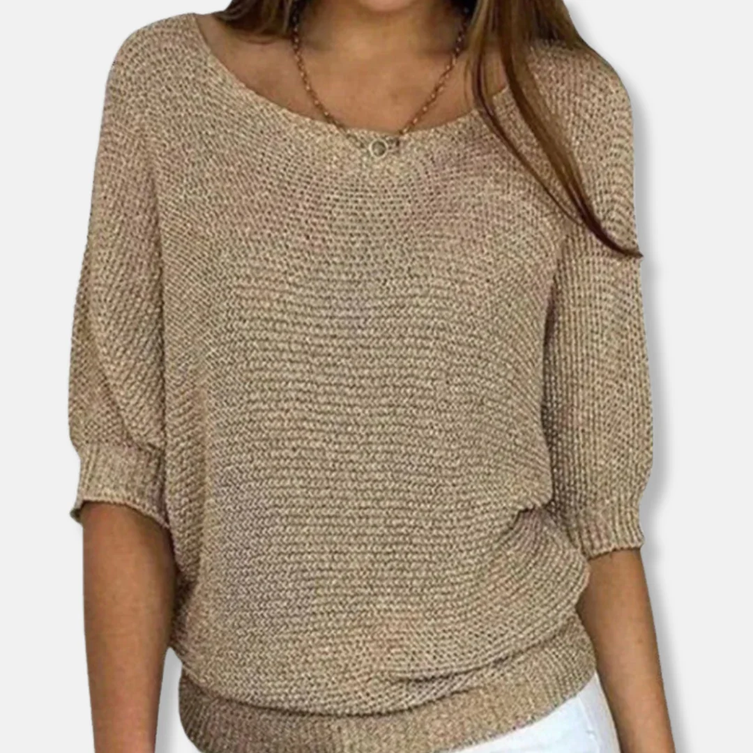 Isla Relaxed Fit Sweater | Scoop Neck Three-Quarter Sleeve Sweater - Image 3