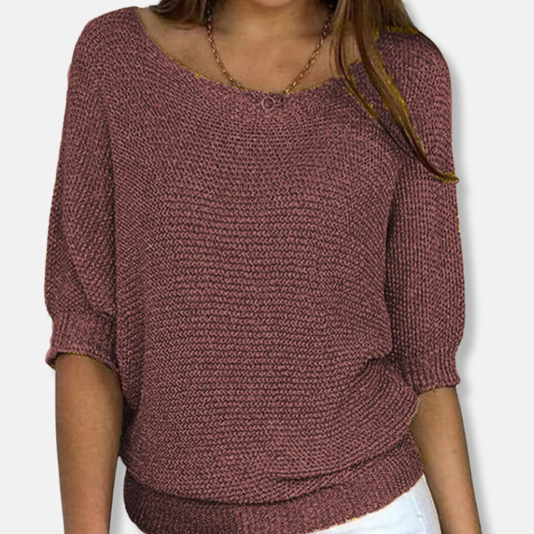 Isla Relaxed Fit Sweater | Scoop Neck Three-Quarter Sleeve Sweater - Image 4