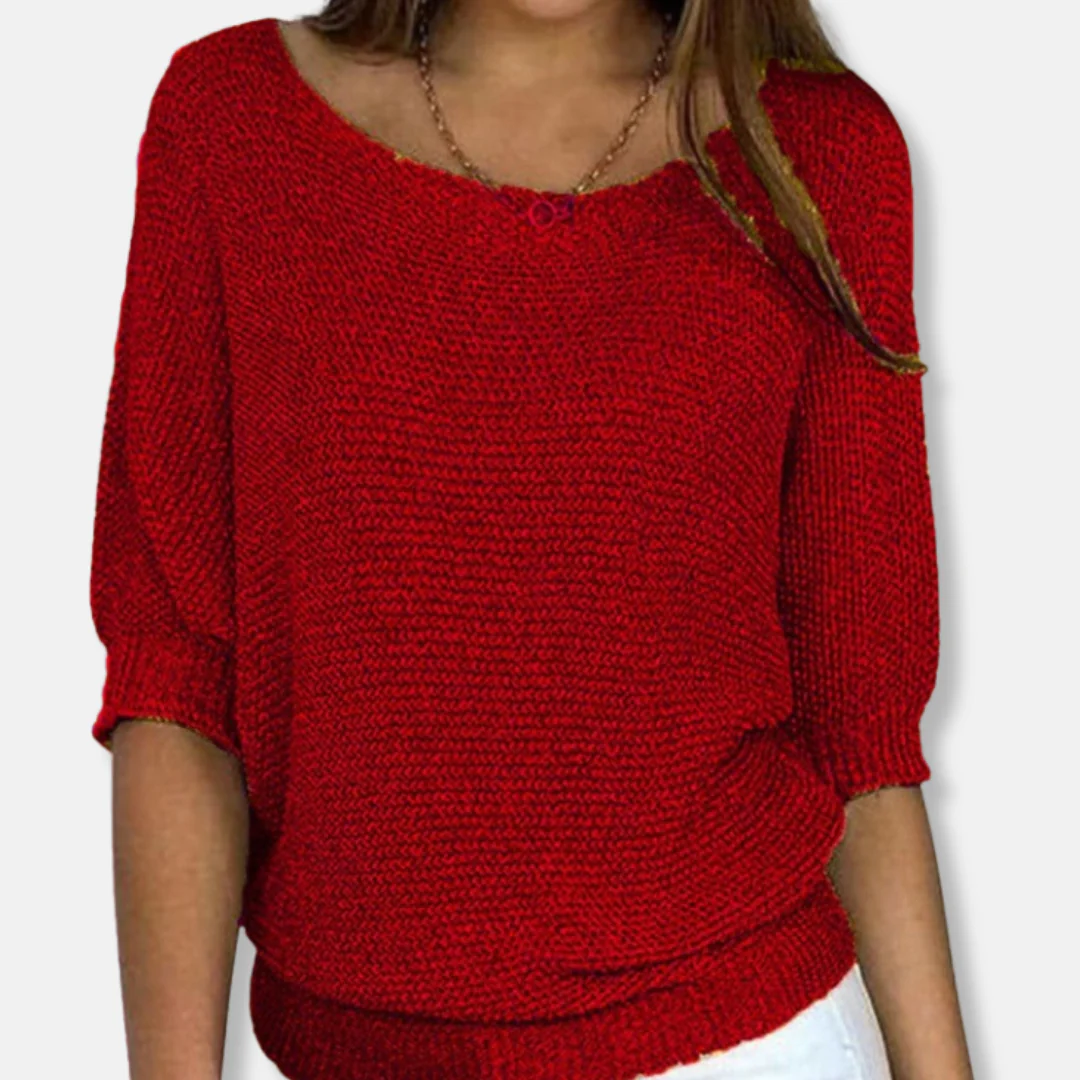 Isla Relaxed Fit Sweater | Scoop Neck Three-Quarter Sleeve Sweater - Image 5