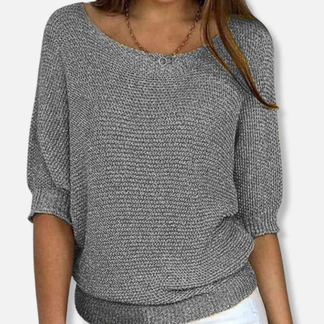 Isla Relaxed Fit Sweater | Scoop Neck Three-Quarter Sleeve Sweater - Image 6