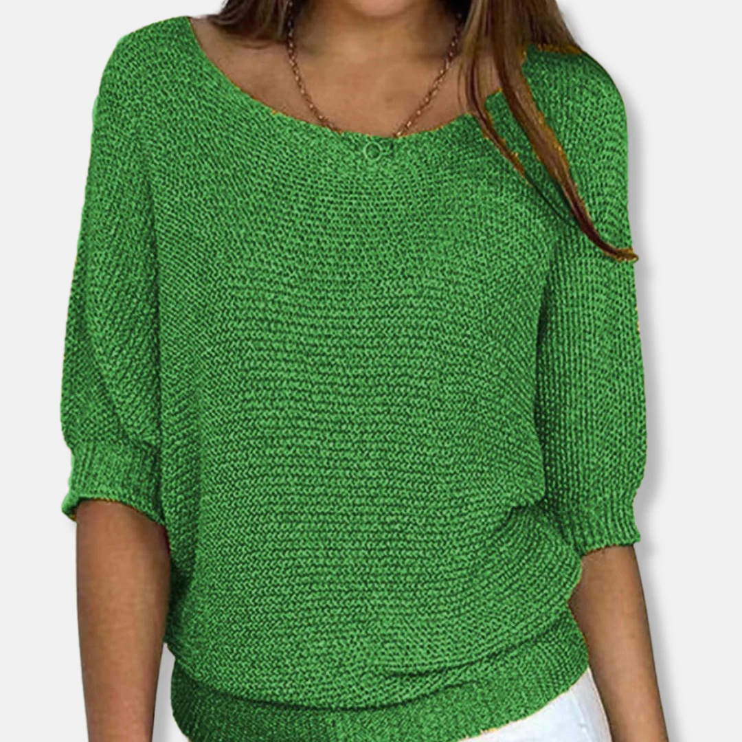 Isla Relaxed Fit Sweater | Scoop Neck Three-Quarter Sleeve Sweater - Image 8