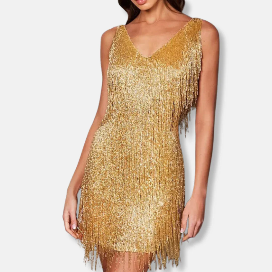Isla Sequined Straight Fit Mini Dress | Feather Trim Fringe Mini Dress - Image 2