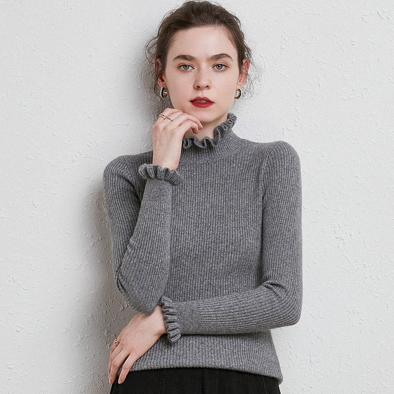 Isla Slim Fit Turtleneck Sweater | Ruffled Ribbed Sweater - Image 2