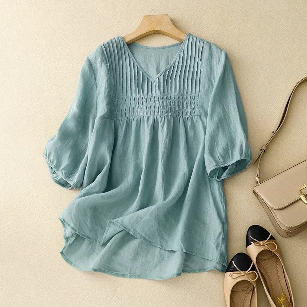 Isla Smocked Blouse | Flowy Fit V-Neck Blouse