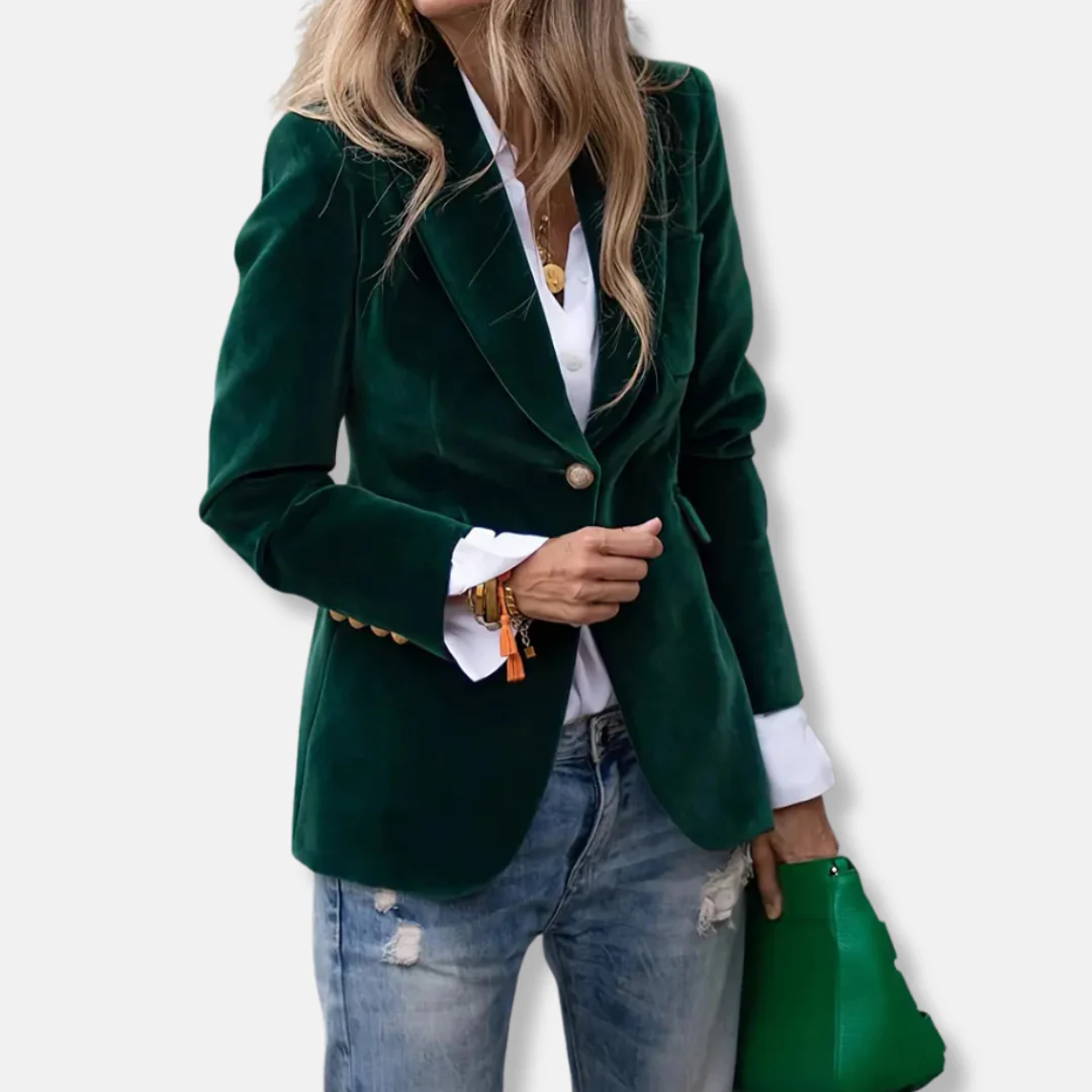 Isla Tailored Blazer | Gold Button Accent Lapel Collar Blazer - Image 11