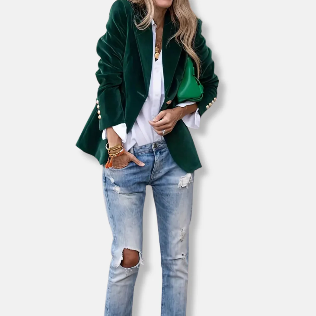Isla Tailored Blazer | Gold Button Accent Lapel Collar Blazer - Image 12