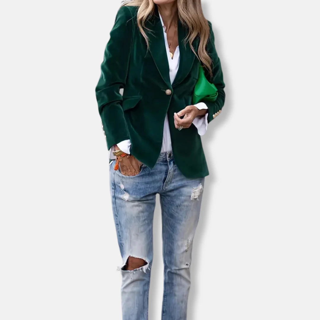 Isla Tailored Blazer | Gold Button Accent Lapel Collar Blazer - Image 13
