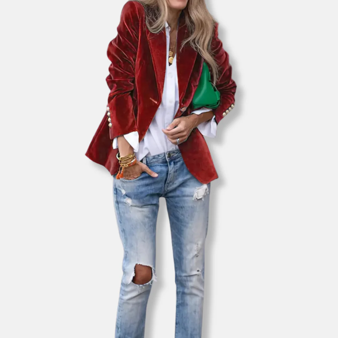 Isla Tailored Blazer | Gold Button Accent Lapel Collar Blazer - Image 17